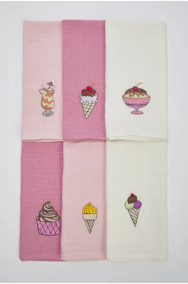 Set of 6 Kitchen Towels with Waffle Embroidery Detail 30X45Cm