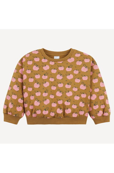 Apple Print Sweatshirt with Crew Neck