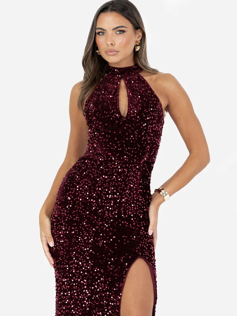 maya burgundy dress Maya Burgundy Corsage Halter Floral Maxi Dress Maya Deluxe