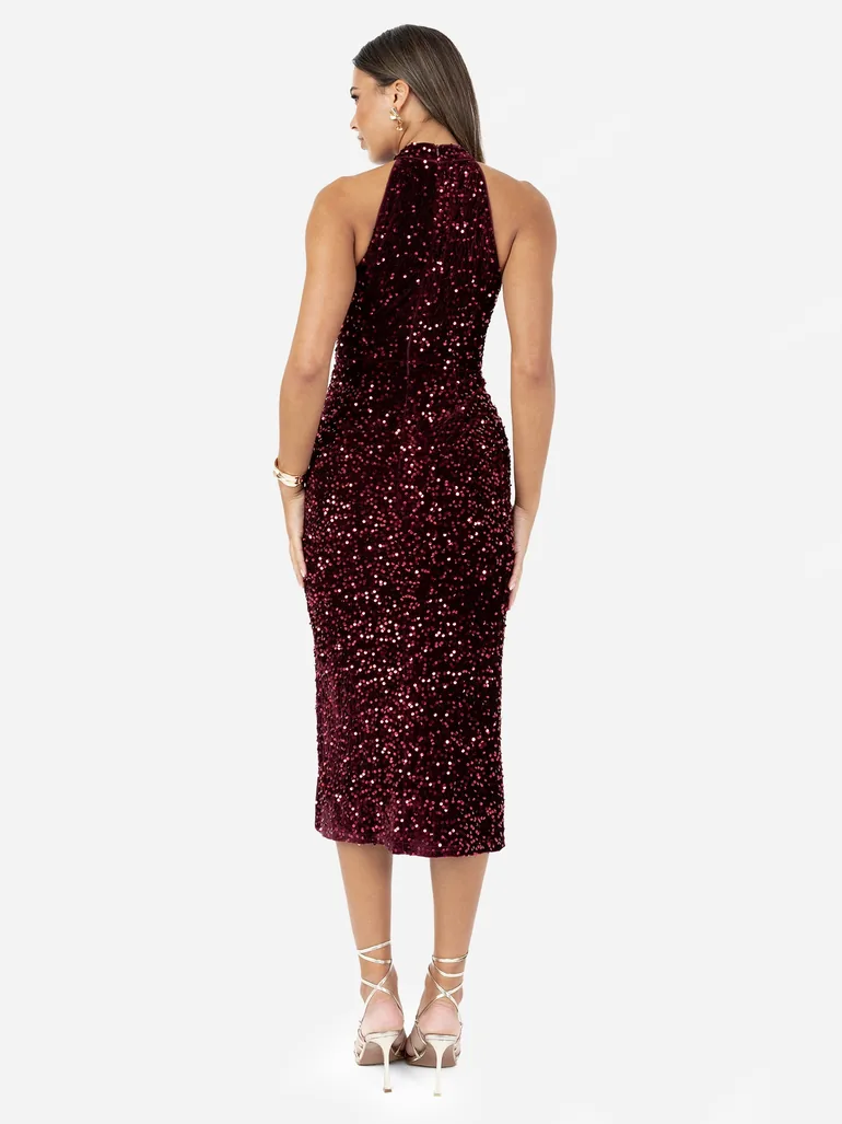 maya burgundy dress Maya Ruffle Backless Dress