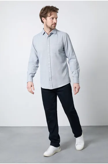 Navy Textured Smart Long Sleeve Shirt