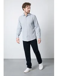 Navy Textured Smart Long Sleeve Shirt