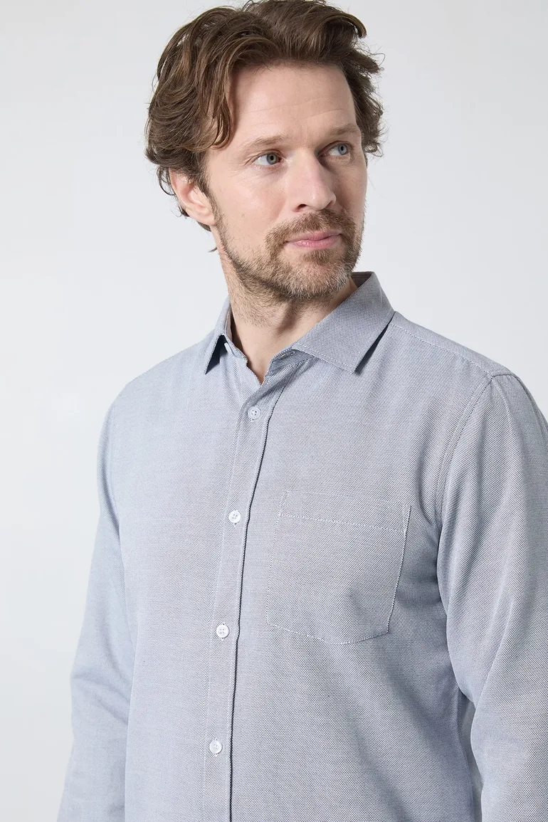 Navy Textured Smart Long Sleeve Shirt - 3