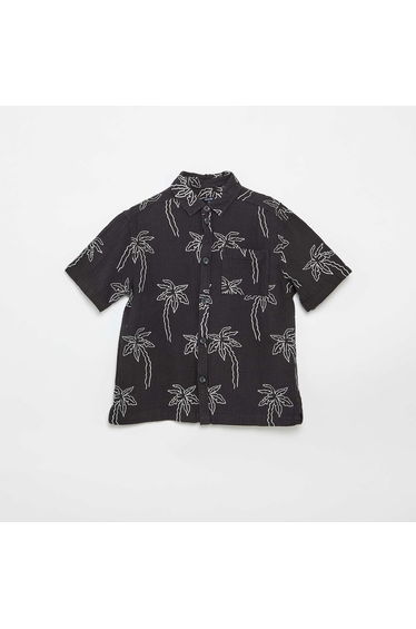 Short-sleeved cotton gauze shirt BLACK