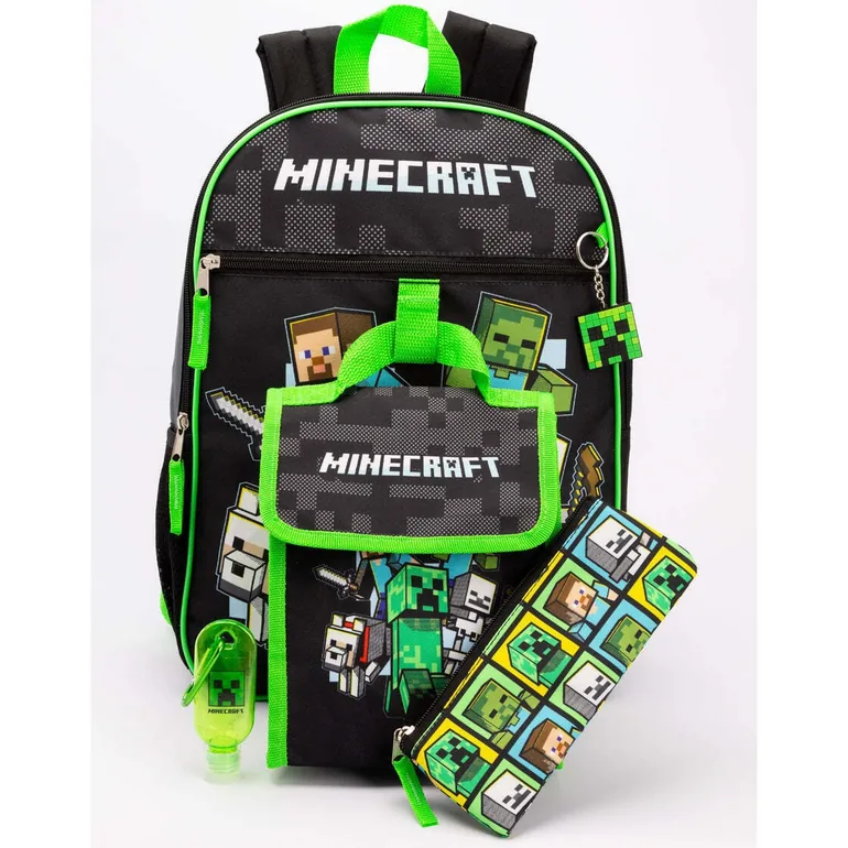 Minecraft Childrens/Kids Time To Mine Backpack Set - Black/Green - 2