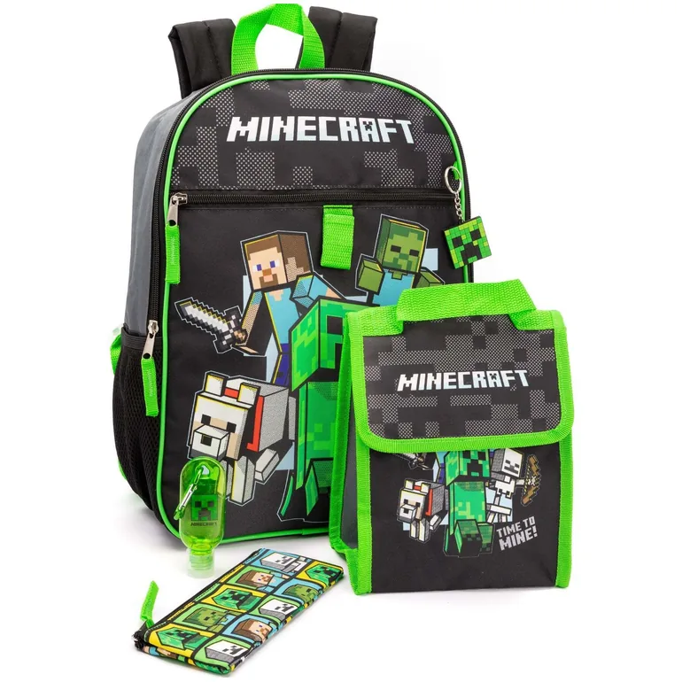 Minecraft Childrens/Kids Time To Mine Backpack Set - Black/Green - 3