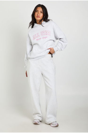 Ditsy All Star Applique Oversized Hoodie - ash grey