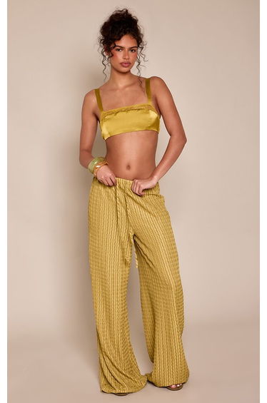Olive Textured Floaty Wide Leg Trousers