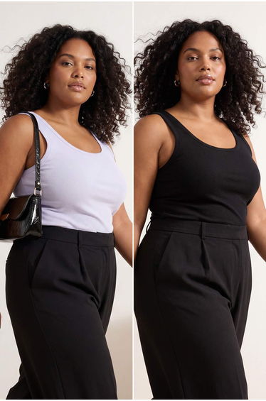 Black-White Basic Pool Collar 2-Pack Camisole Knitted Plus Size Undershirt