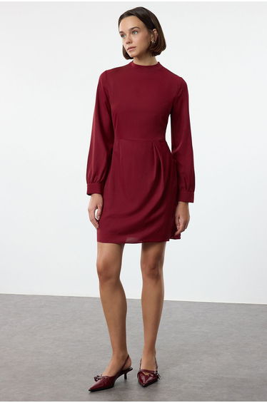 Dark Cherry A-Line Mini Woven Dress