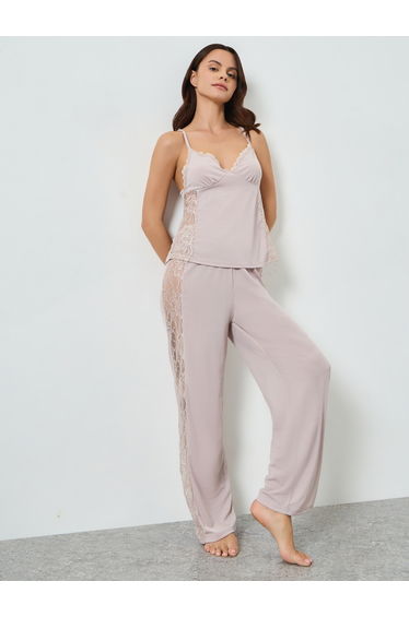Pink Lace Trim Cami and Pyjama Set