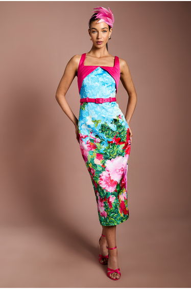 Lisa Tan Printed Column Midi Dress