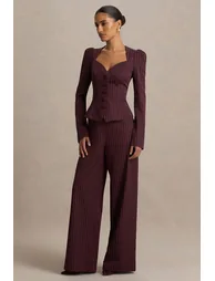 Asteria | Burgundy Pinstripe Wide-Leg Trousers - 5