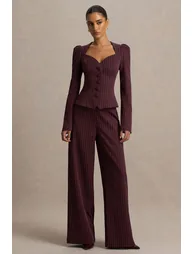Asteria | Burgundy Pinstripe Wide-Leg Trousers - 4