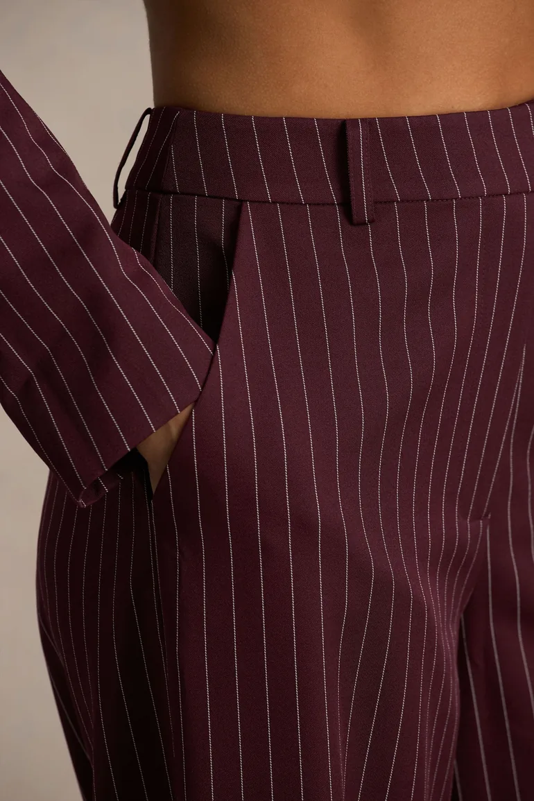 Asteria | Burgundy Pinstripe Wide-Leg Trousers - 6