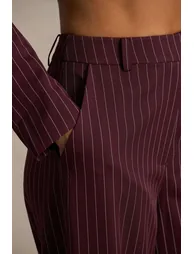 Asteria | Burgundy Pinstripe Wide-Leg Trousers - 6