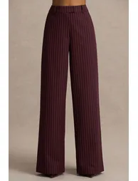 Asteria | Burgundy Pinstripe Wide-Leg Trousers - 2