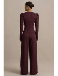 Asteria | Burgundy Pinstripe Wide-Leg Trousers - 1