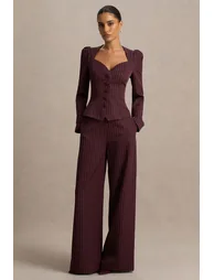 Asteria | Burgundy Pinstripe Wide-Leg Trousers