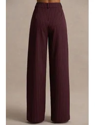 Asteria | Burgundy Pinstripe Wide-Leg Trousers - 3