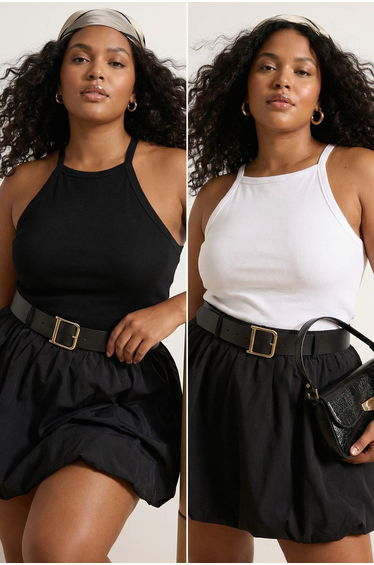 Black-White 2-Pack Halter Neck Basic Plus Size Undershirt