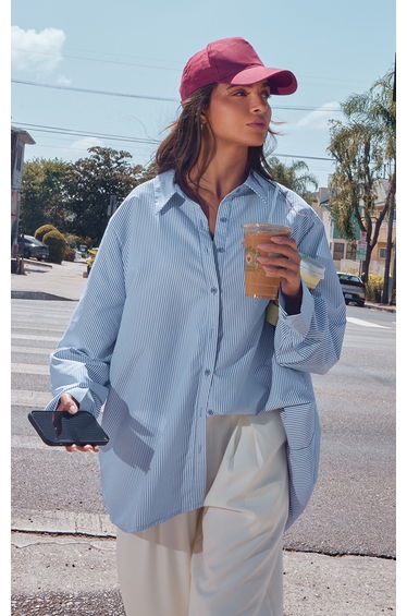 Blue Striped Oversized Cotton Shirt