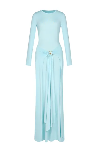 Jersey Knotted Metal Button Maxi Dress