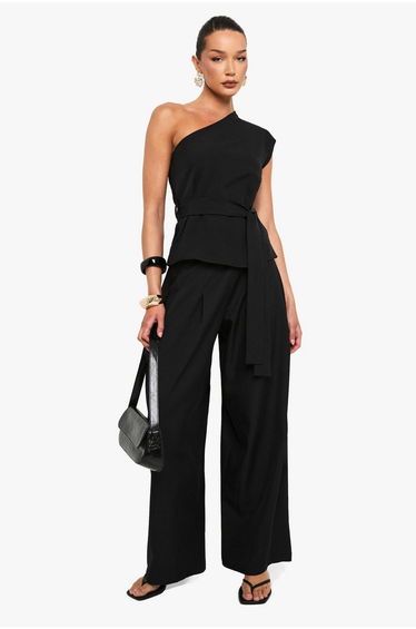 Woven Hammered Extreme Wide Leg Trousers - black
