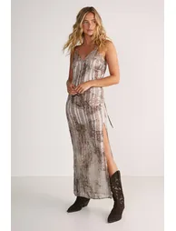 Snake Pleated Sheer Strappy Maxi Slip Dress