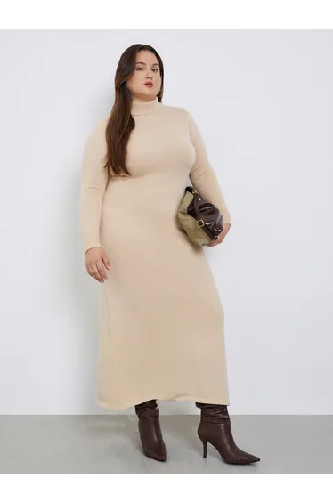 Plus Size Turtle Neck Knit Sweater Maxi Dress