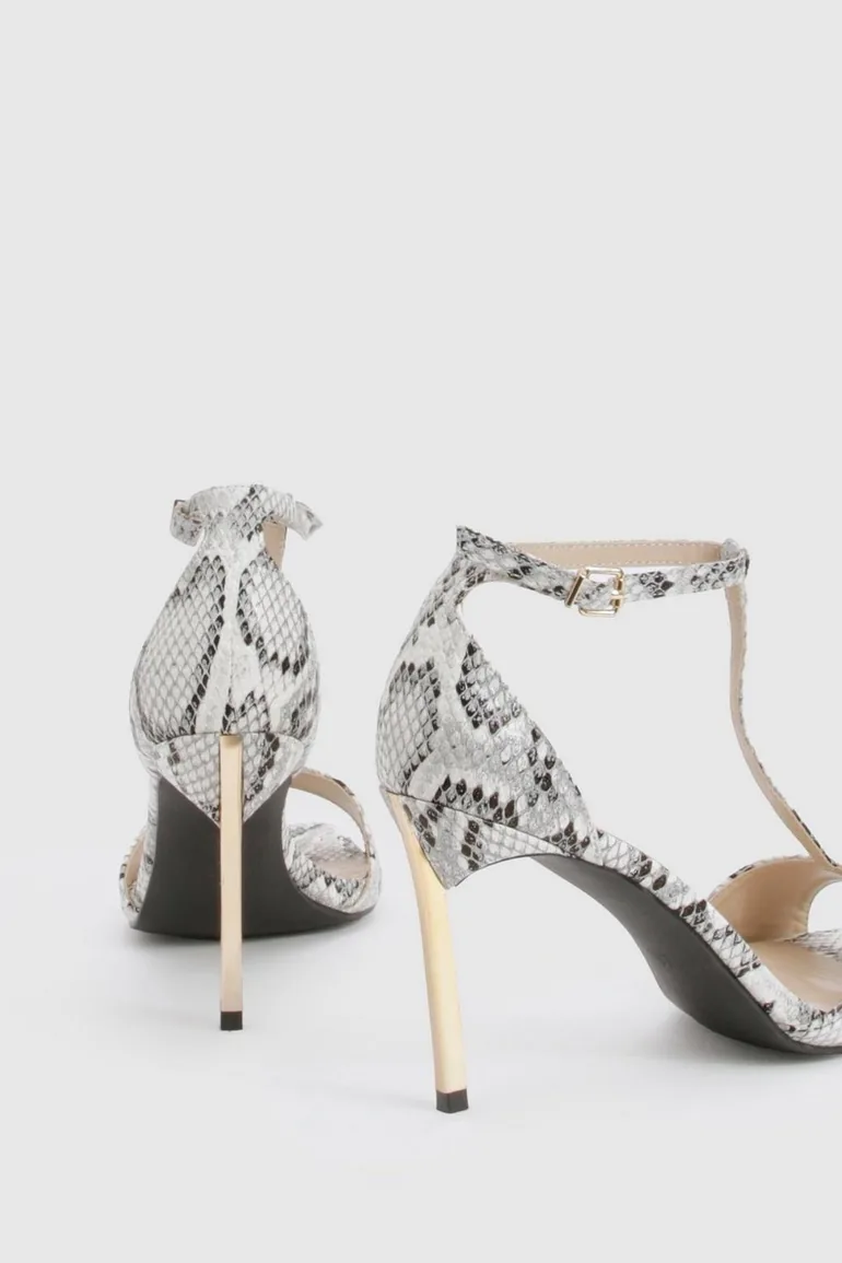 Snake Print T-Bar Detail 2 Part Heels - snake - 3