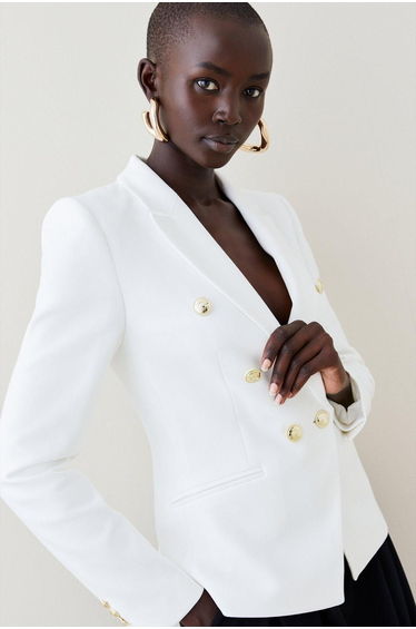 Petite Tailored Button Military Blazer