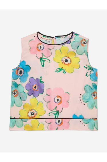 MARNI Girls Flower Print Sleeveless Top in Pink
