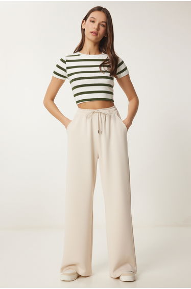 Women's Cream Wide Leg Modal Sweatpants