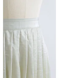 Shimmer Breeze Pleated A-Line Midi Skirt in Pea Green - 3