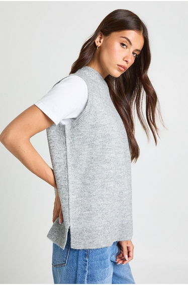 Soft Knit Crew Neck Knitted Tank - grey