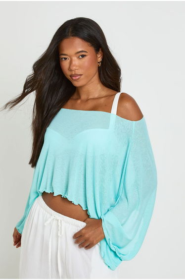 Sheer Textured Cape Top - aqua