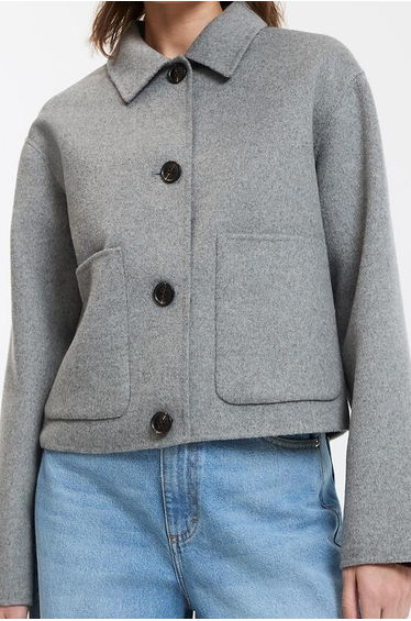 Wool Blend Short Coat with Button Fastening