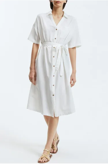 Midi Shirt Dress with Tie-Waist