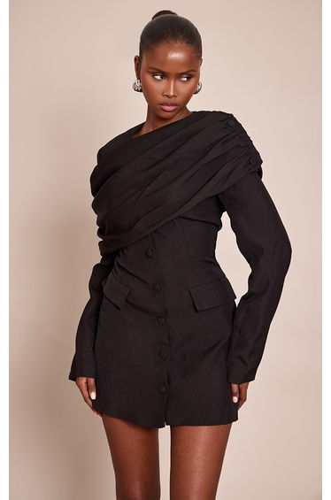 Black Tailored Sash Detail Blazer Dress