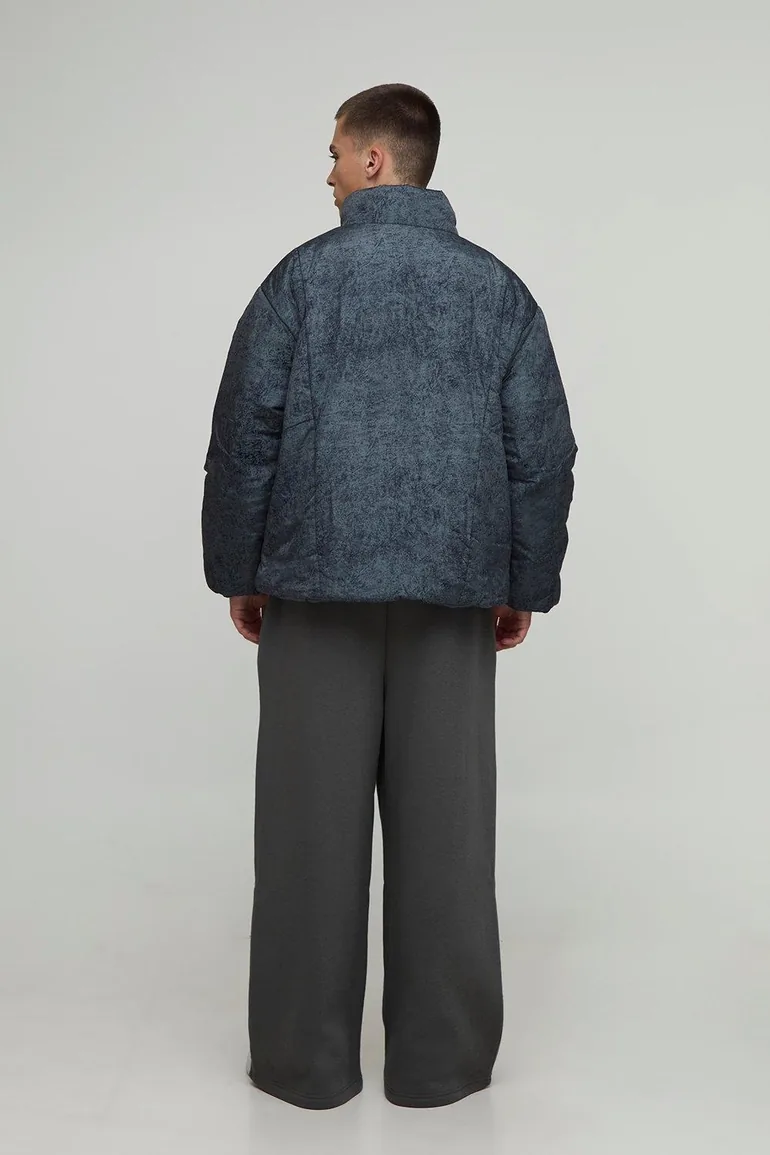 جاكيت منفوخ مبطن بتصميم واسع عريض بياقة عالية - أسود - 1