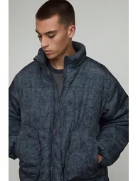 جاكيت منفوخ مبطن بتصميم واسع عريض بياقة عالية - أسود - 2