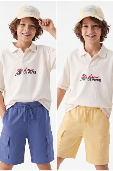 Yellow-Blue Plain Knitted Shorts & Bermuda