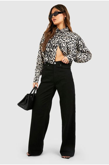 Satin Animal Cropped Shirt