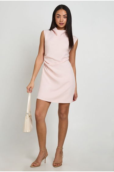 Cowl Pleat Detail Mini Dress - pastel pink