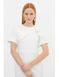 Petite Tailored Structured Crepe Ruffle Pencil Midi Dress - 1