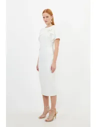 Petite Tailored Structured Crepe Ruffle Pencil Midi Dress - 2