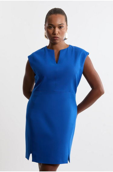 Plus Size Structured Crepe Tailored Full Skirted Belted Mini Dress