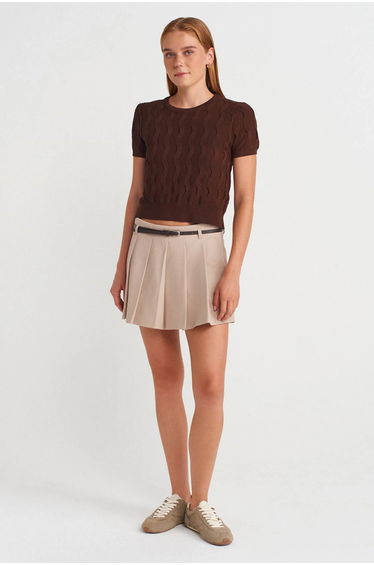 DILVIN Textured Ribbed Crop Blouse