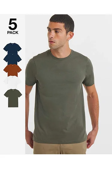 5 Pack Multi Crew Neck T-Shirts Long
